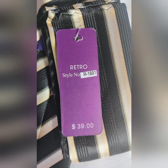 Retro Black and Gold Diagonal Striped Tie. New.. - Picture 2 of 7